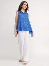 Cotton Geometric Asymmetric Shirt - Blue