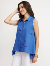 Cotton Geometric Asymmetric Shirt - Blue