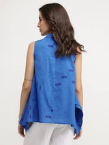 Cotton Geometric Asymmetric Shirt - Blue