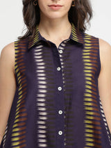 Cotton Striped Asymmetrical Shirt - Purple