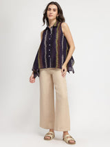 Cotton Striped Asymmetrical Shirt - Purple