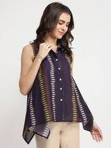 Cotton Striped Asymmetrical Shirt - Purple
