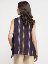 Cotton Striped Asymmetrical Shirt - Purple