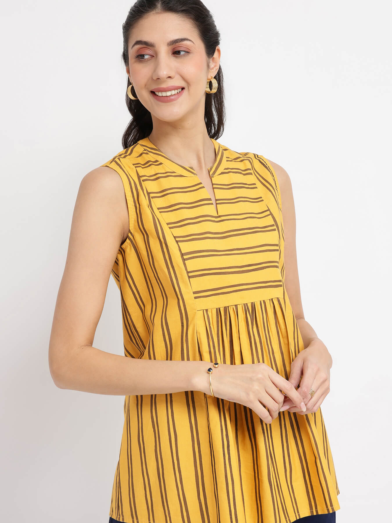 Cotton Stripe Play Sleeveless Top - Yellow
