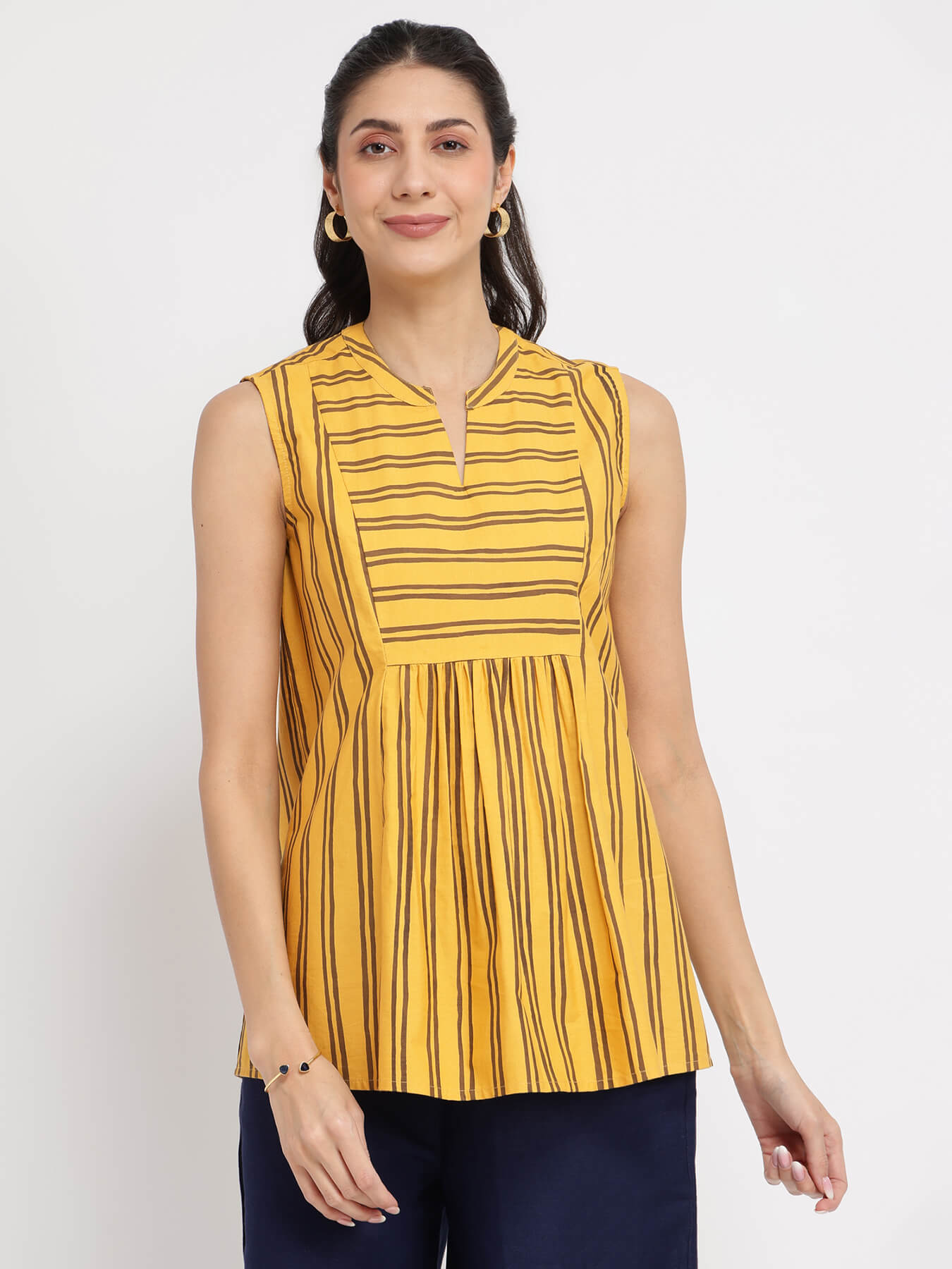 Cotton Stripe Play Sleeveless Top - Yellow