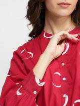 Cotton Abstract Polka Top - Red