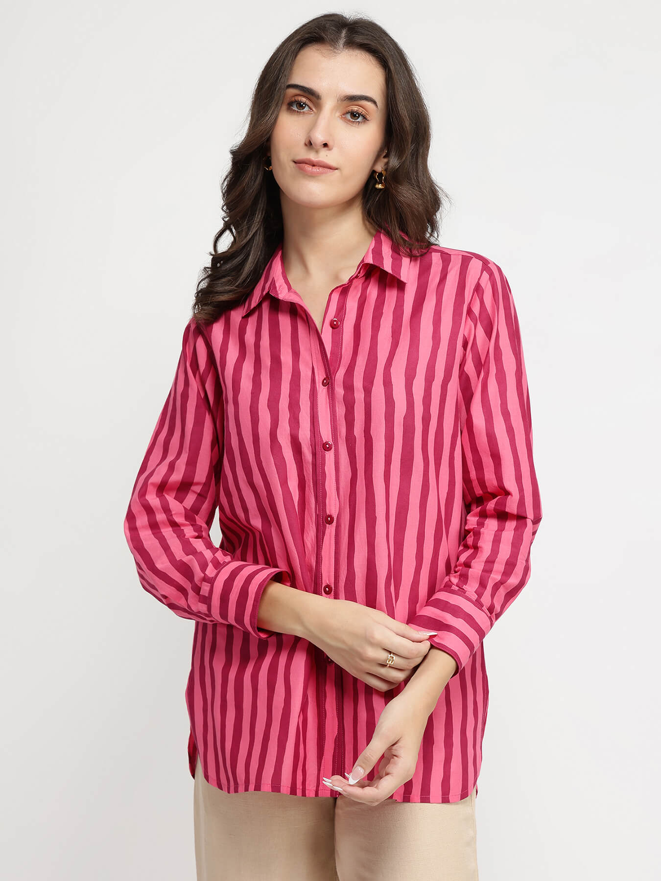 Cotton Striped Shirt - Pink