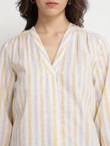 Cotton Striped V-Neck Top - Multicolour