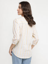 Cotton Striped V-Neck Top - Multicolour