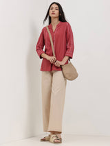 Cotton Striped Top - Maroon & Pink