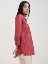 Cotton Striped Top - Maroon & Pink