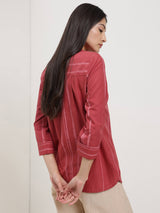 Cotton Striped Top - Maroon & Pink