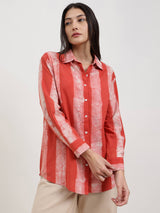 Cotton Dabu Striped Shirt - Red