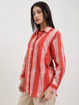 Cotton Dabu Striped Shirt - Red