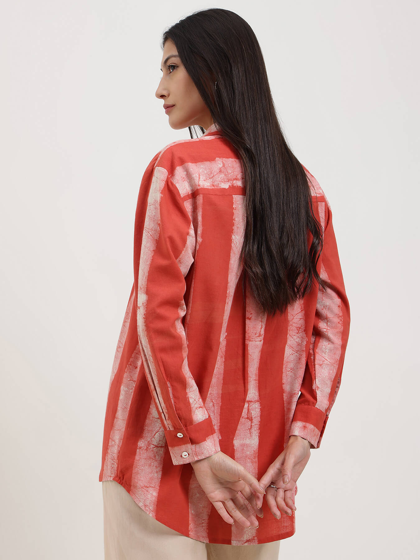 Cotton Dabu Striped Shirt - Red