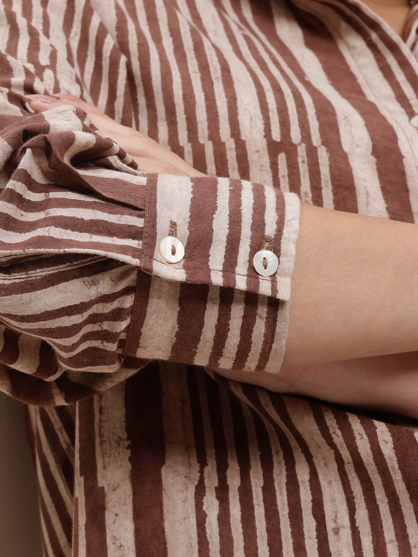 Cotton Dabu Striped Shirt - Brown