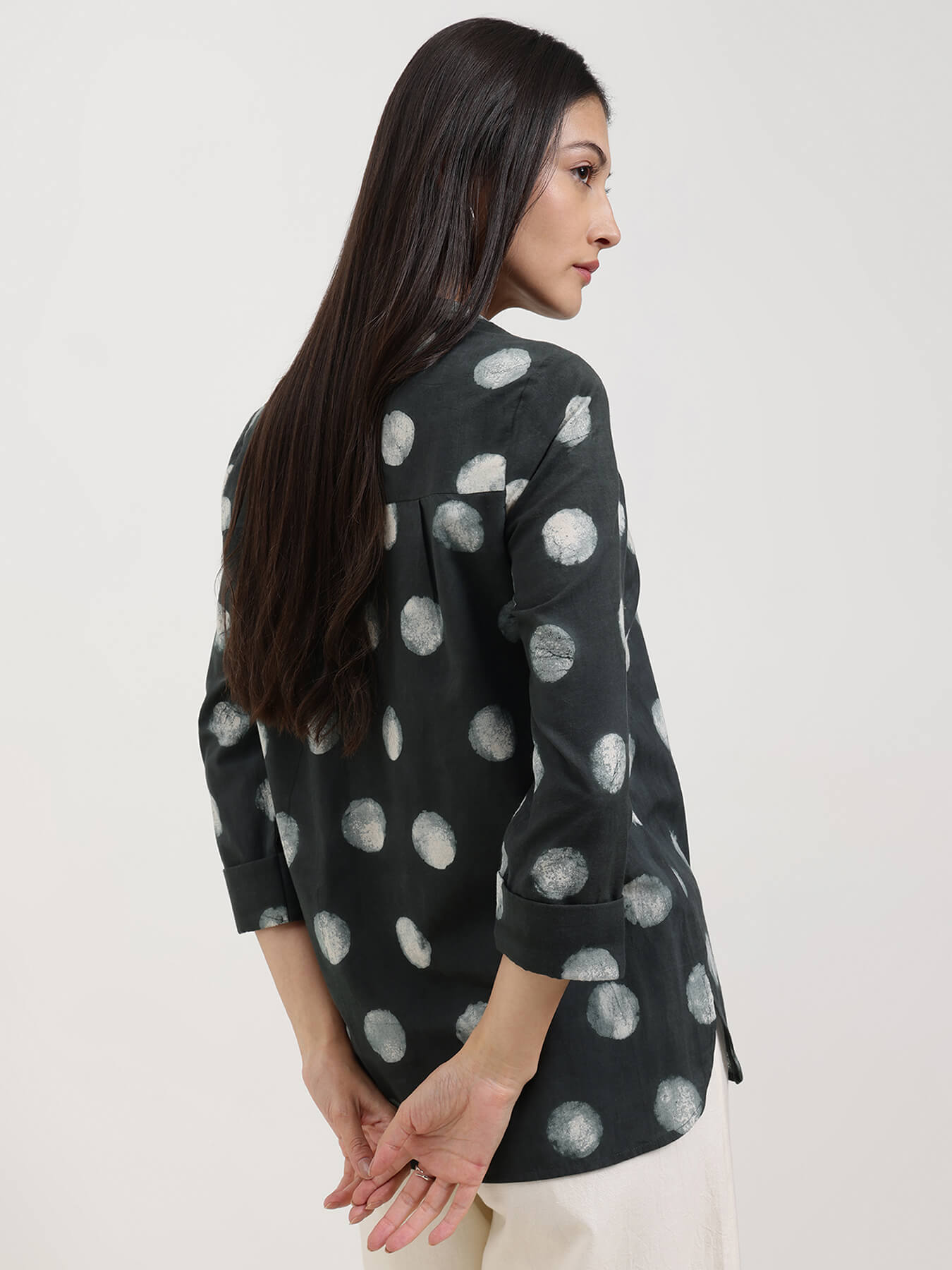 Cotton Dabu Polka Top - Black