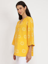 Cotton Dabu Floral Top - Yellow