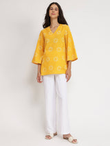 Cotton Dabu Floral Top - Yellow