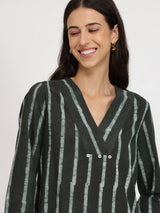 Cotton Dabu Striped Top - Black