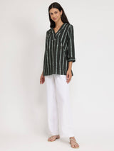 Cotton Dabu Striped Top - Black