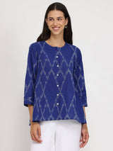Cotton Ikat Front Placket Top - Blue