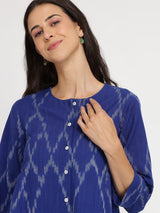Cotton Ikat Front Placket Top - Blue