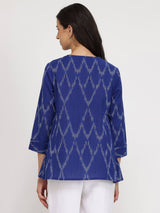 Cotton Ikat Front Placket Top - Blue