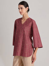 Silk Blend Floral Peplum Top - Pink