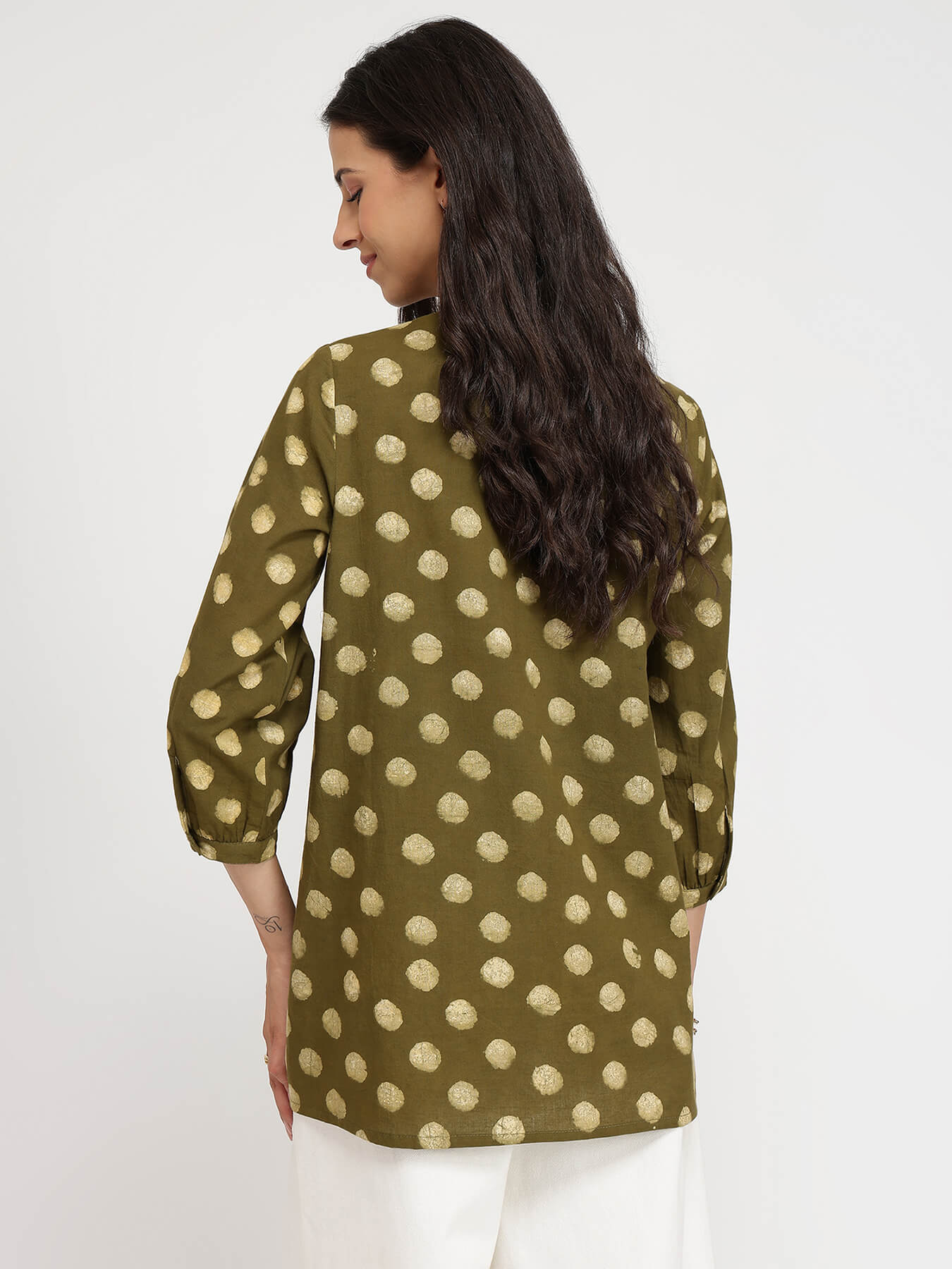 Cotton Dabu Polka Top - Olive