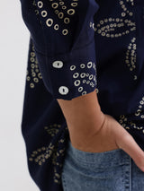 Cotton Bandhani Floral Shirt - Navy Blue