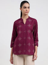 Cotton Floral Regular Top - Magenta