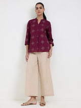 Cotton Floral Regular Top - Magenta