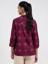 Cotton Floral Regular Top - Magenta