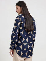 Cotton Geometric Top - Beige & Blue