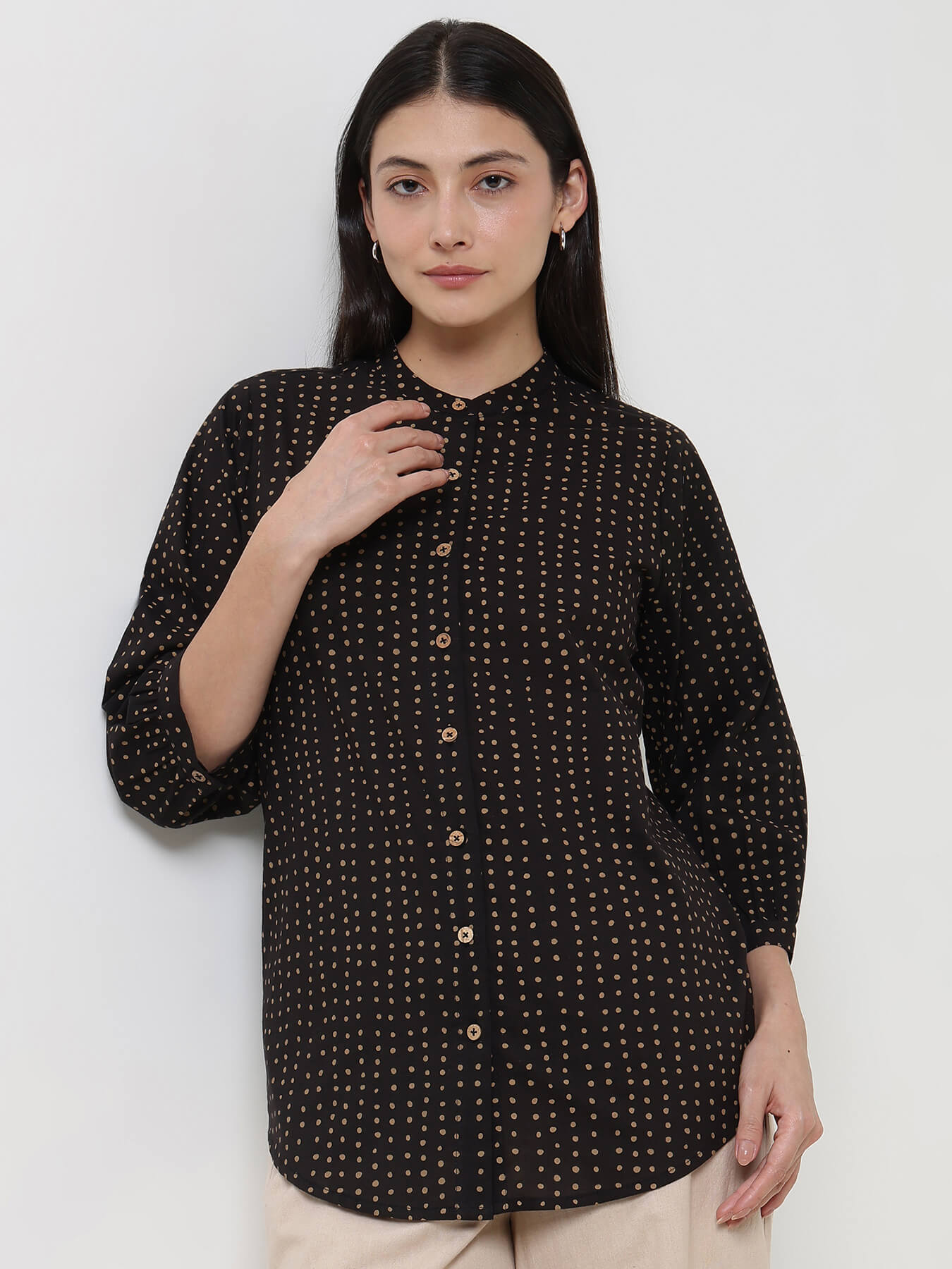 Cotton Polka Top - Black