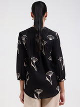 Cotton Floral Regular Top - Black