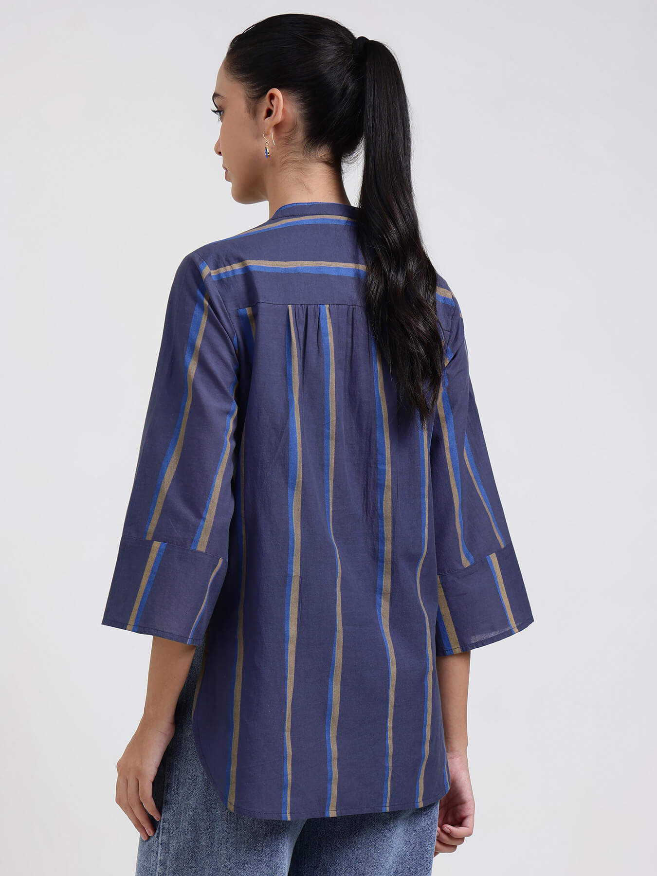 Cotton Striped Regular Top - Blue
