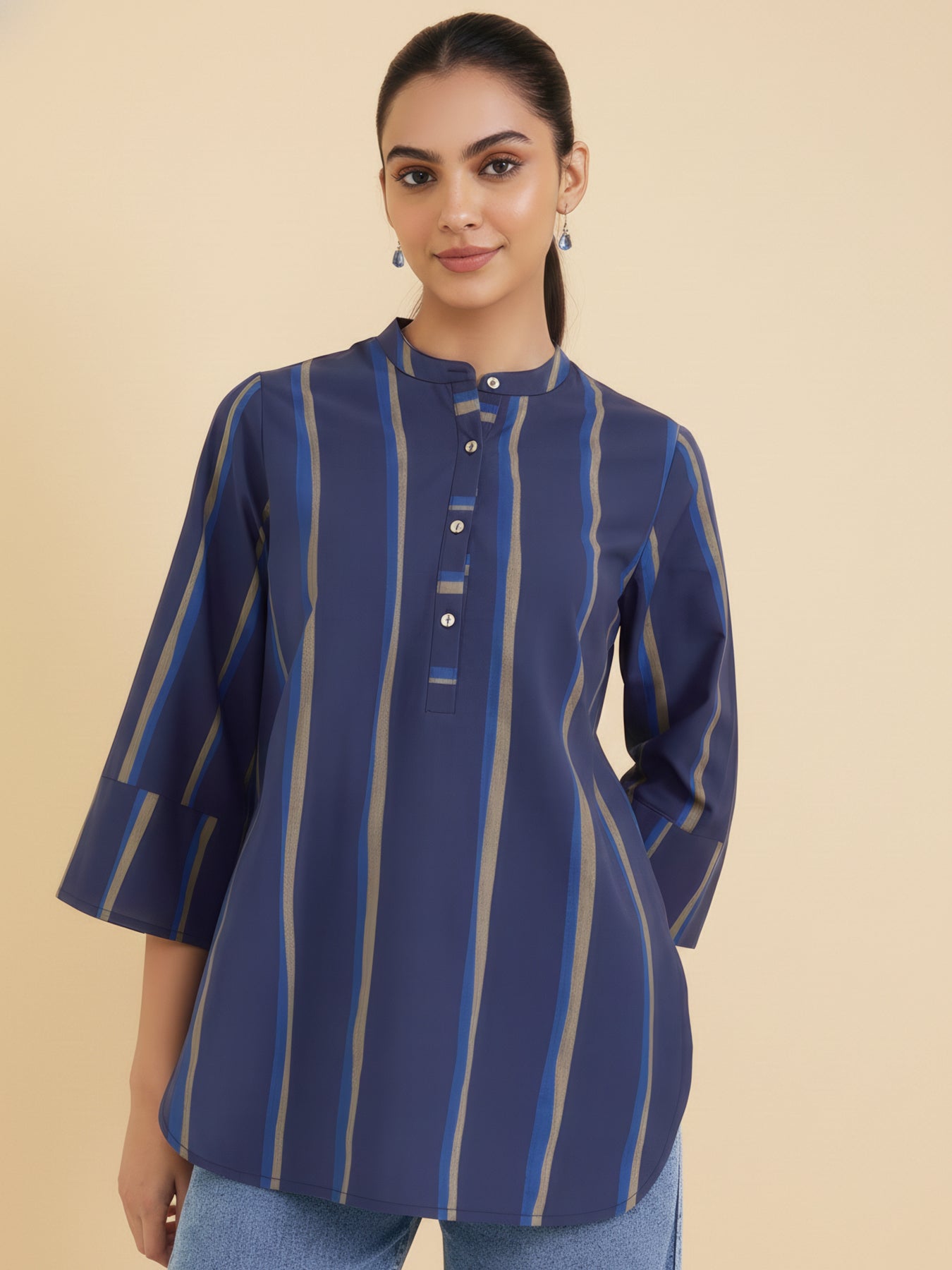 Cotton Striped Regular Top - Blue
