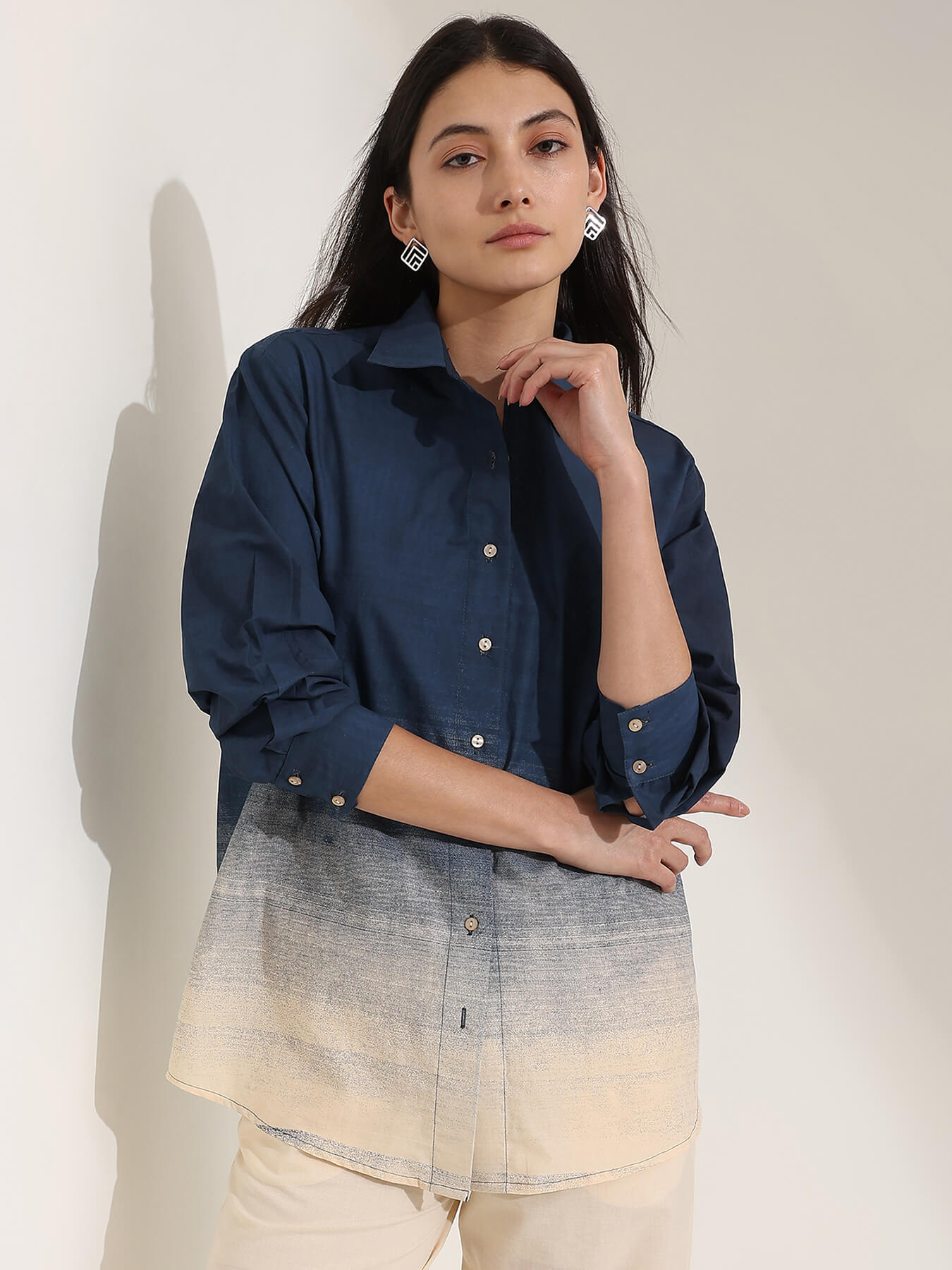 Cotton Abstract Regular Shirt - Blue
