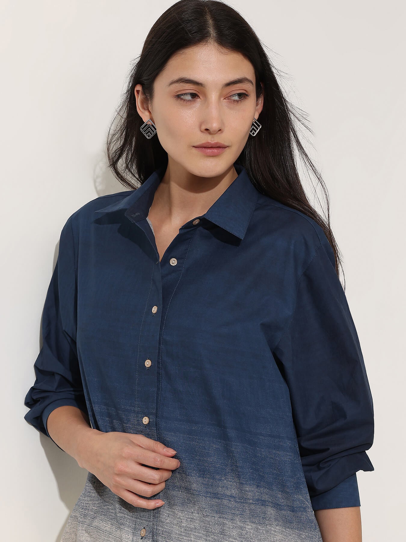 Cotton Abstract Regular Shirt - Blue