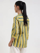 Cotton Striped Regular Top - Green