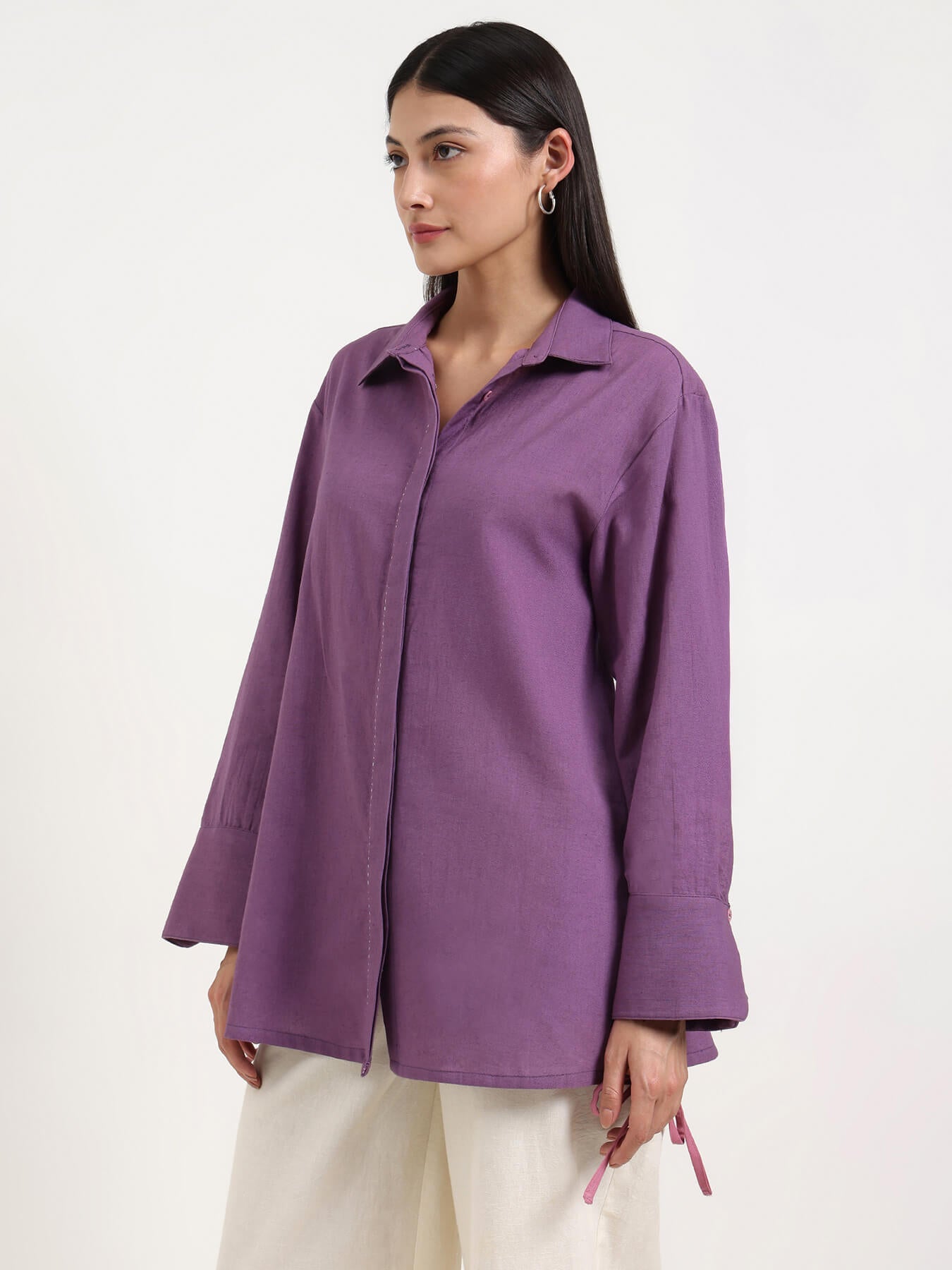 Linen Blend Solid Shirt - Purple