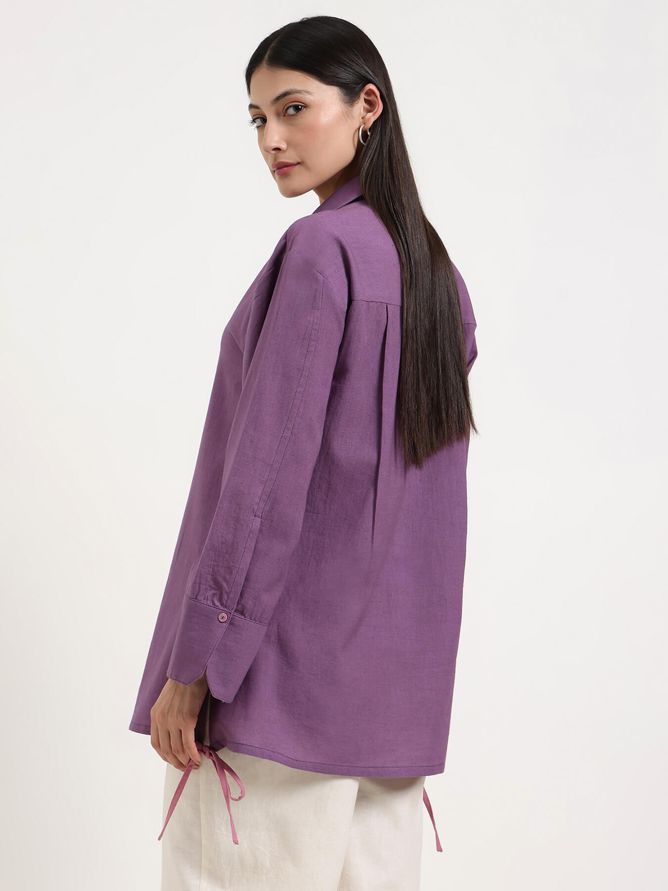 Linen Blend Solid Shirt - Purple