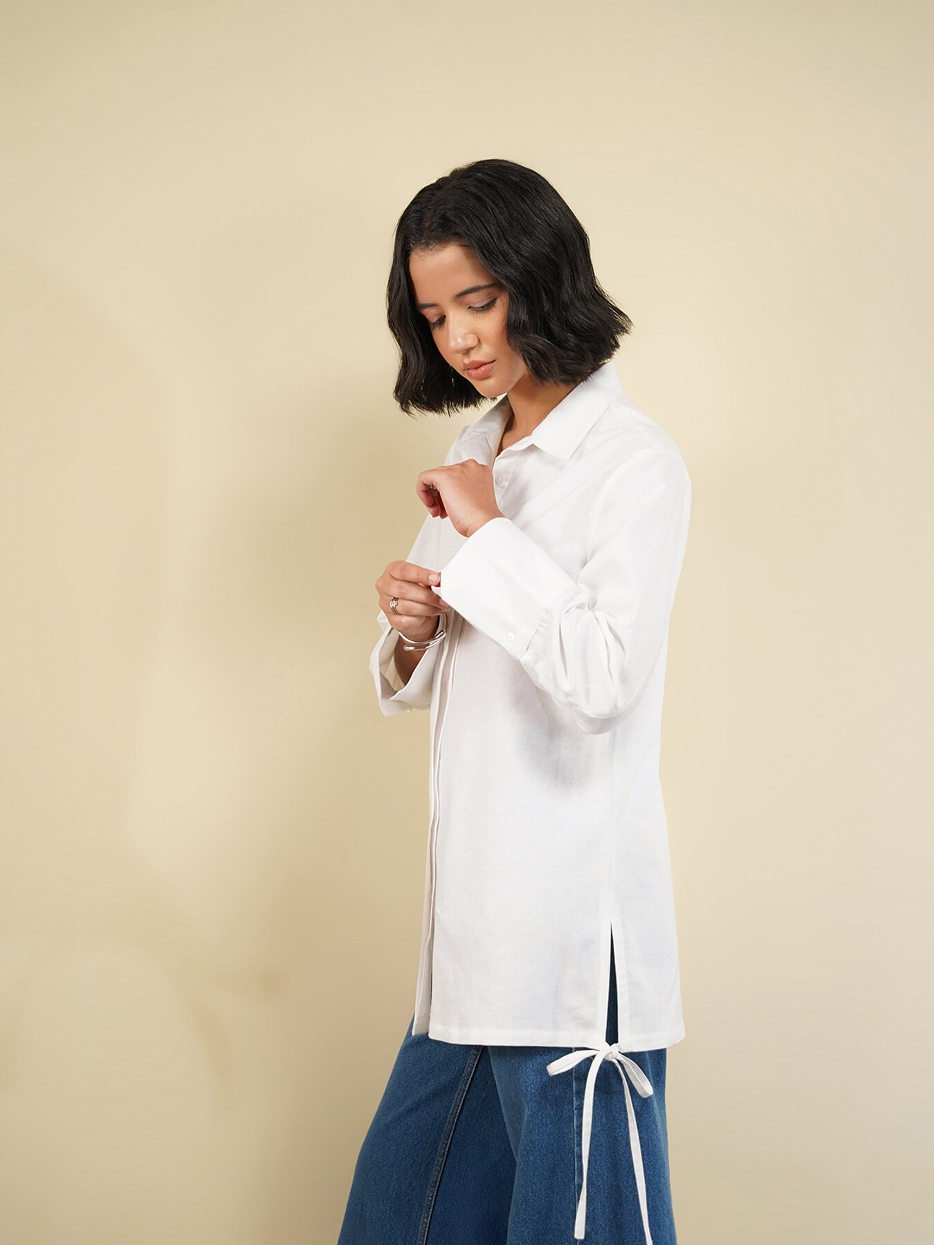 Linen Blend Solid Shirt - White