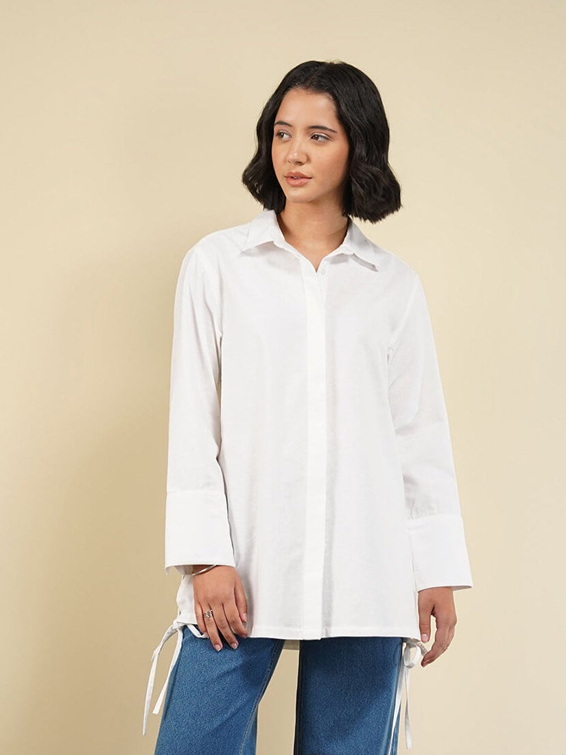 Linen Blend Solid Shirt - White
