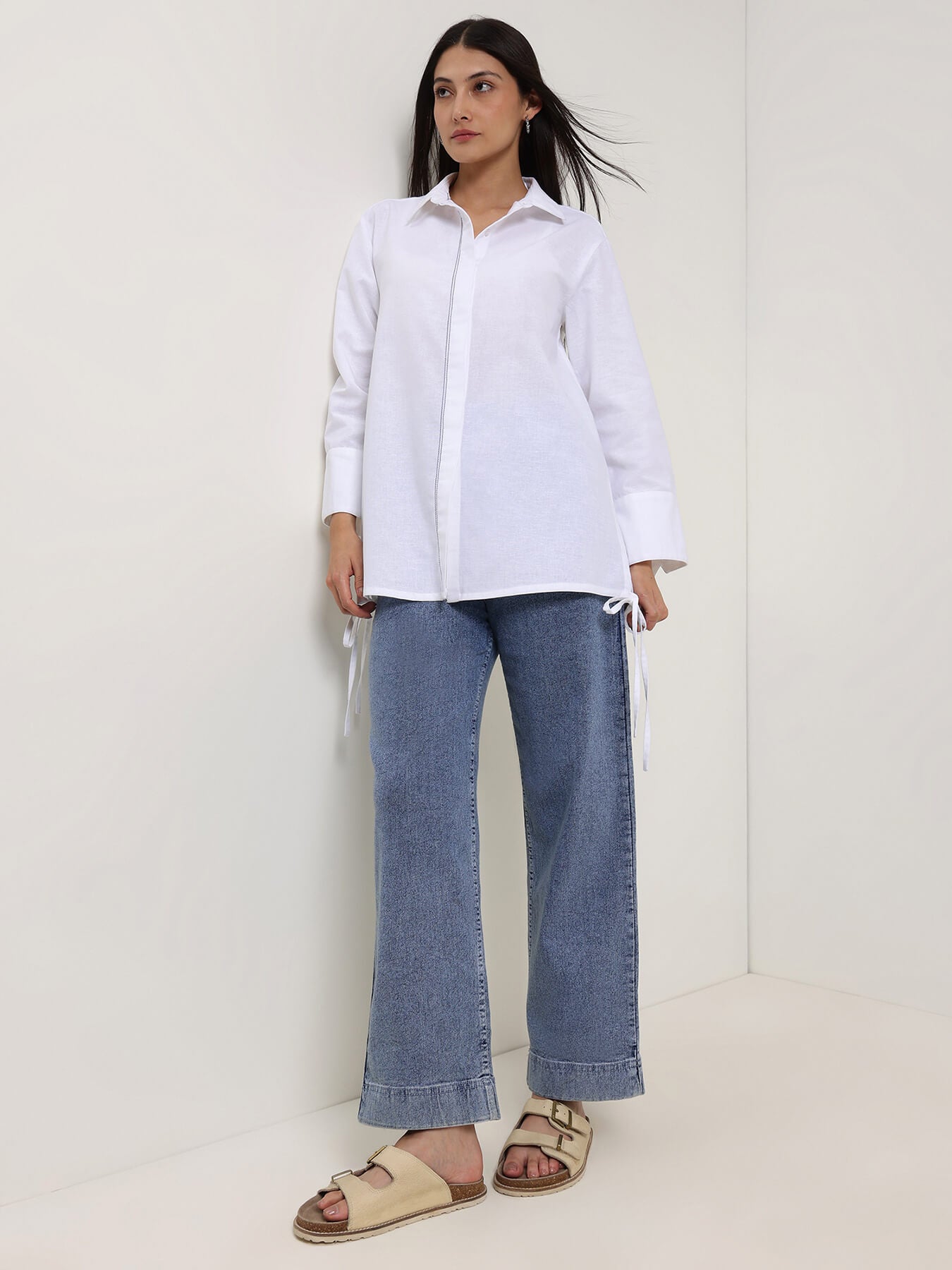 Linen Blend Solid Shirt - White