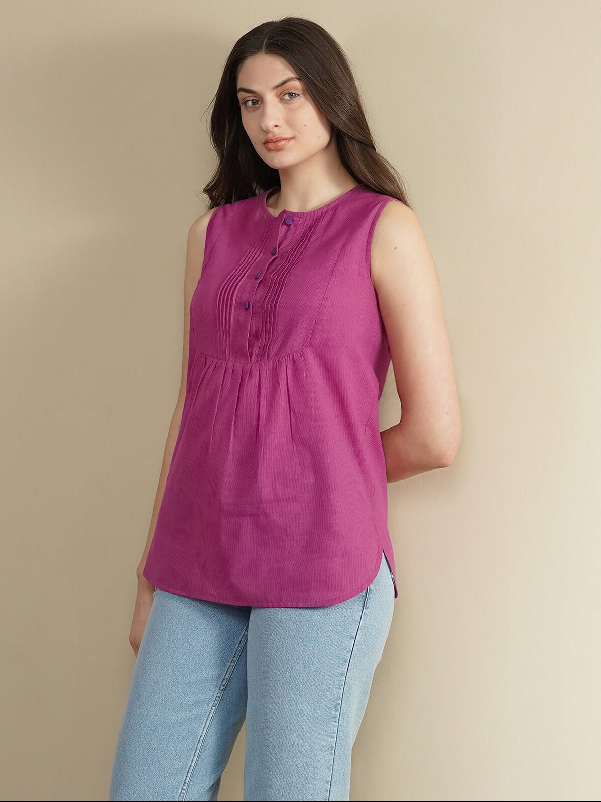 Cotton Solid Regular Top - Pink