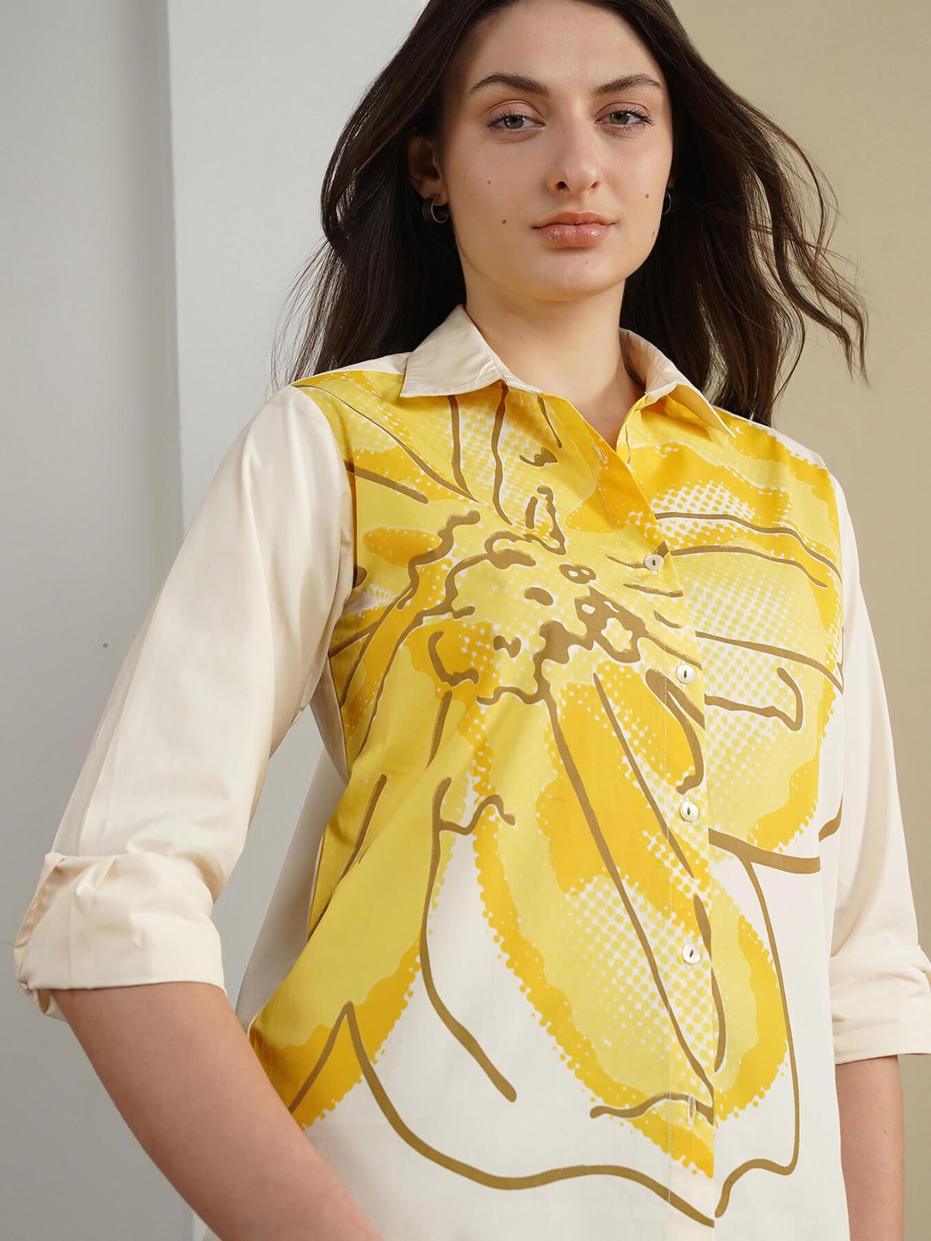 Cotton Placement Floral Shirt - Off White