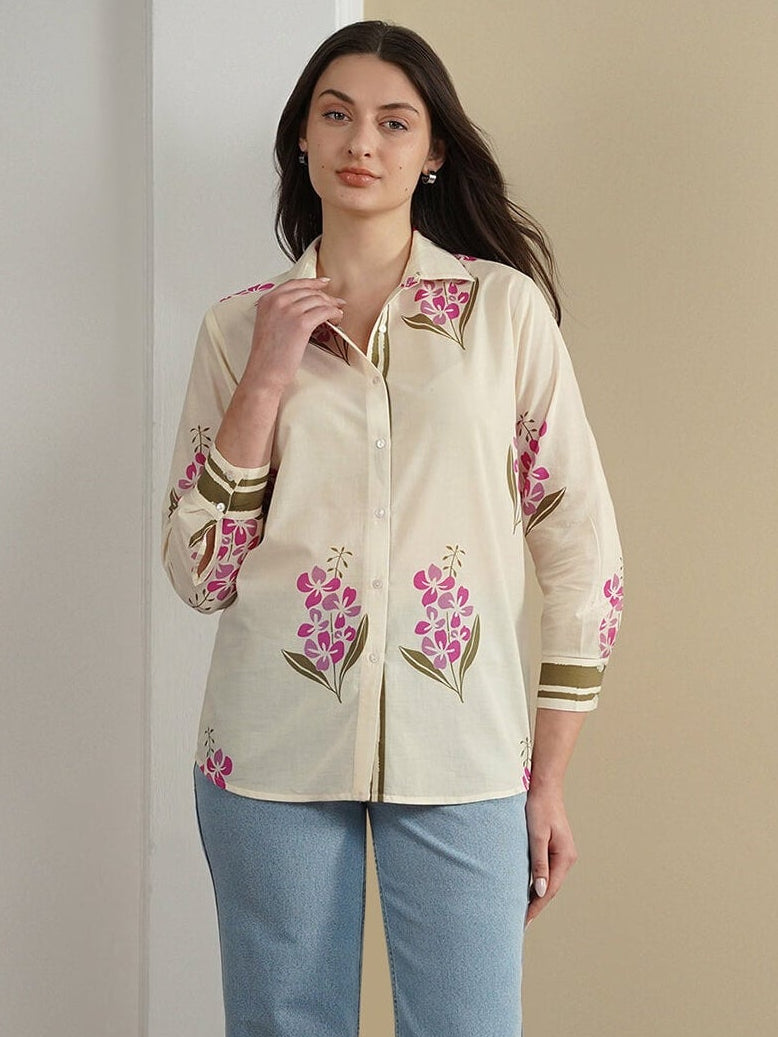 Cotton Floral Shirt - Off White